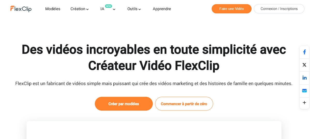 Screenshot de la page d'accueil FlexClip