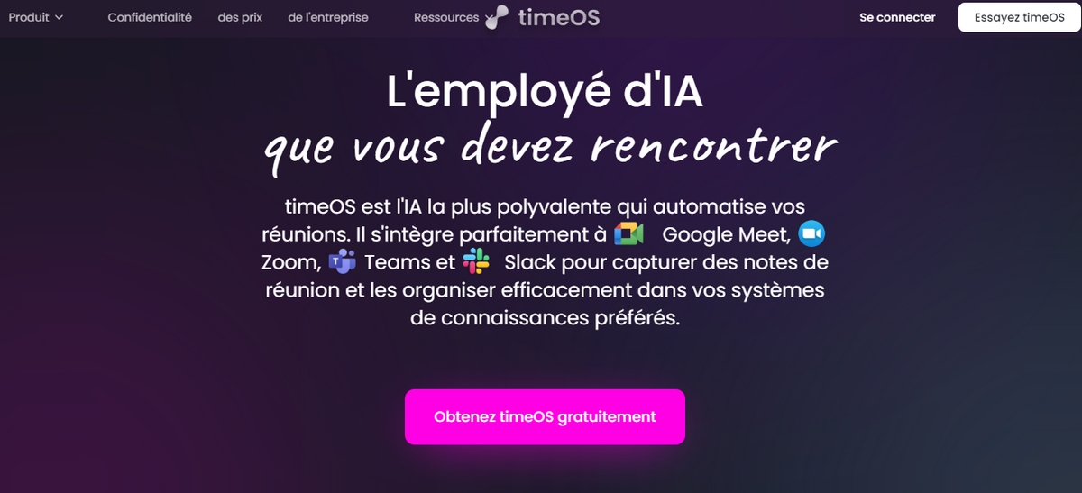 Screenshot de la page d'accueil timeOS