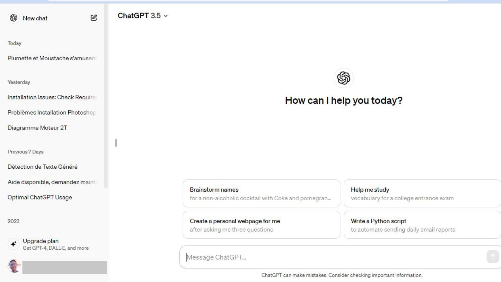 Interface d'interaction avec ChatGPT.