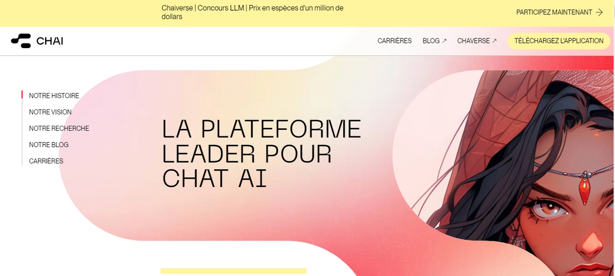 Screenshot de la page d'accueil Chai