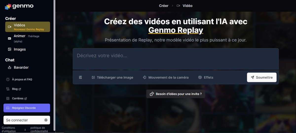 Screenshot de la page d'accueil Genmo
