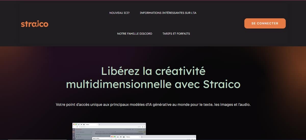 Screenshot de la page d'accueil Straico